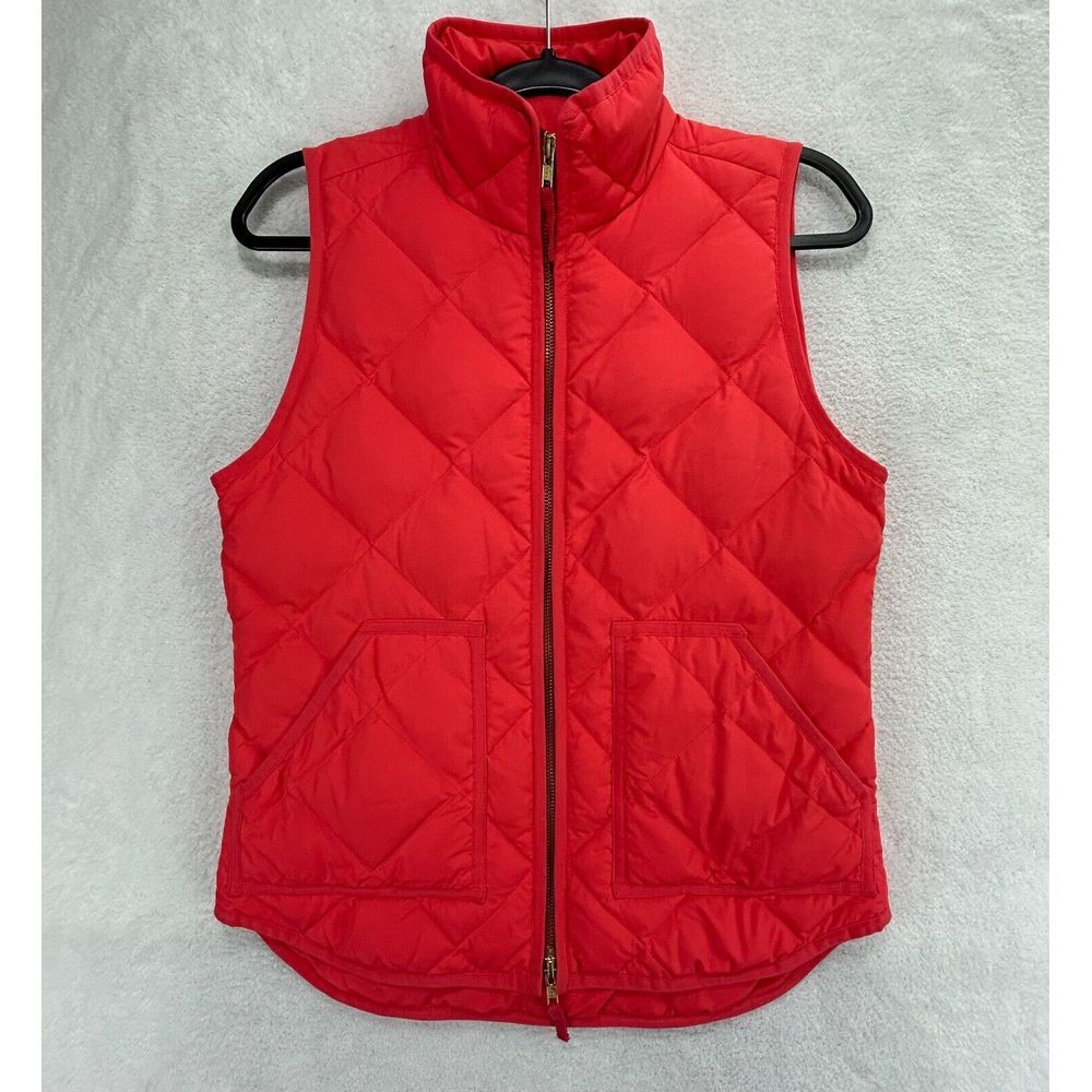 J. Crew Down Filled Full Zip Puffer Vest Women XS Neon Pink Coral Quilted